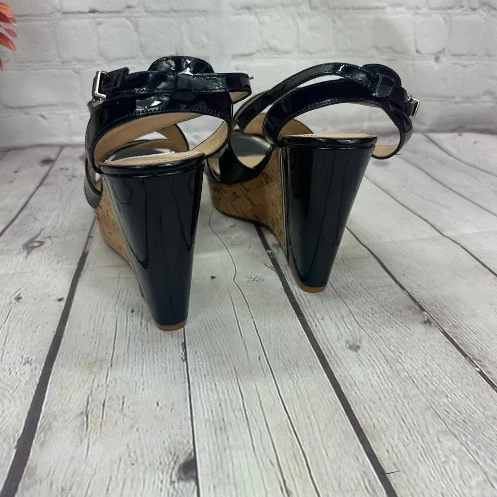 antonio melani SYDNIEE wedge sandals black patent cork look heel size 8.5